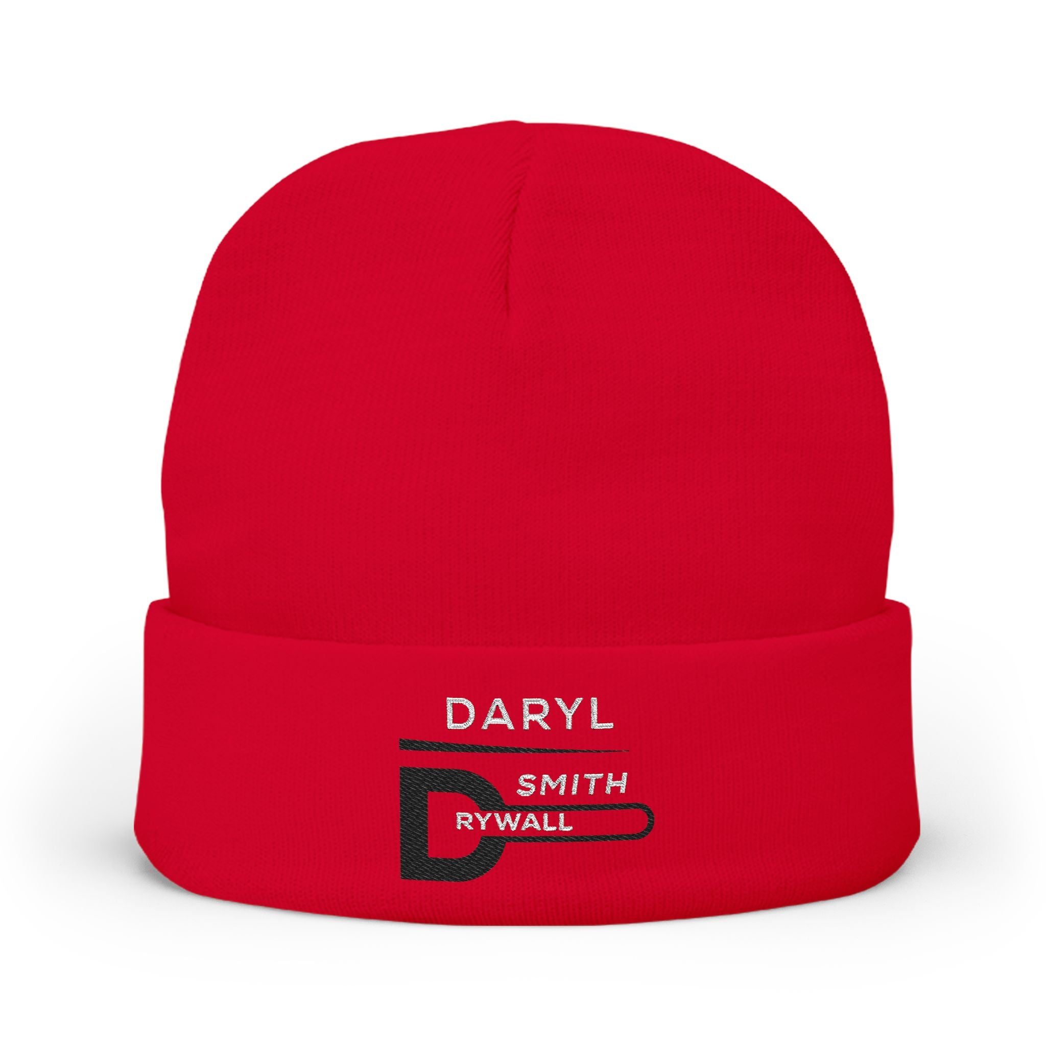 Embroidered Knit Red Daryl Smith Drywall Beanie