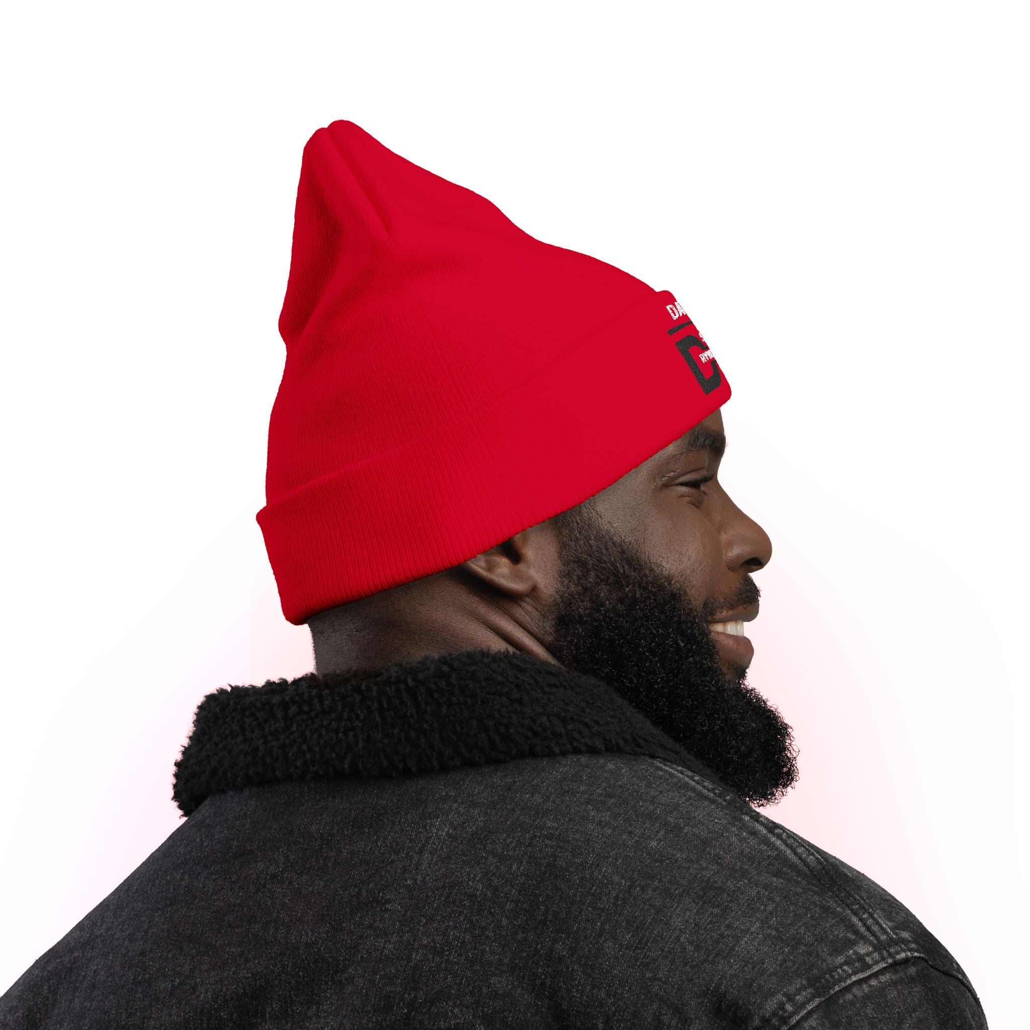 Embroidered Knit Red Daryl Smith Drywall Beanie