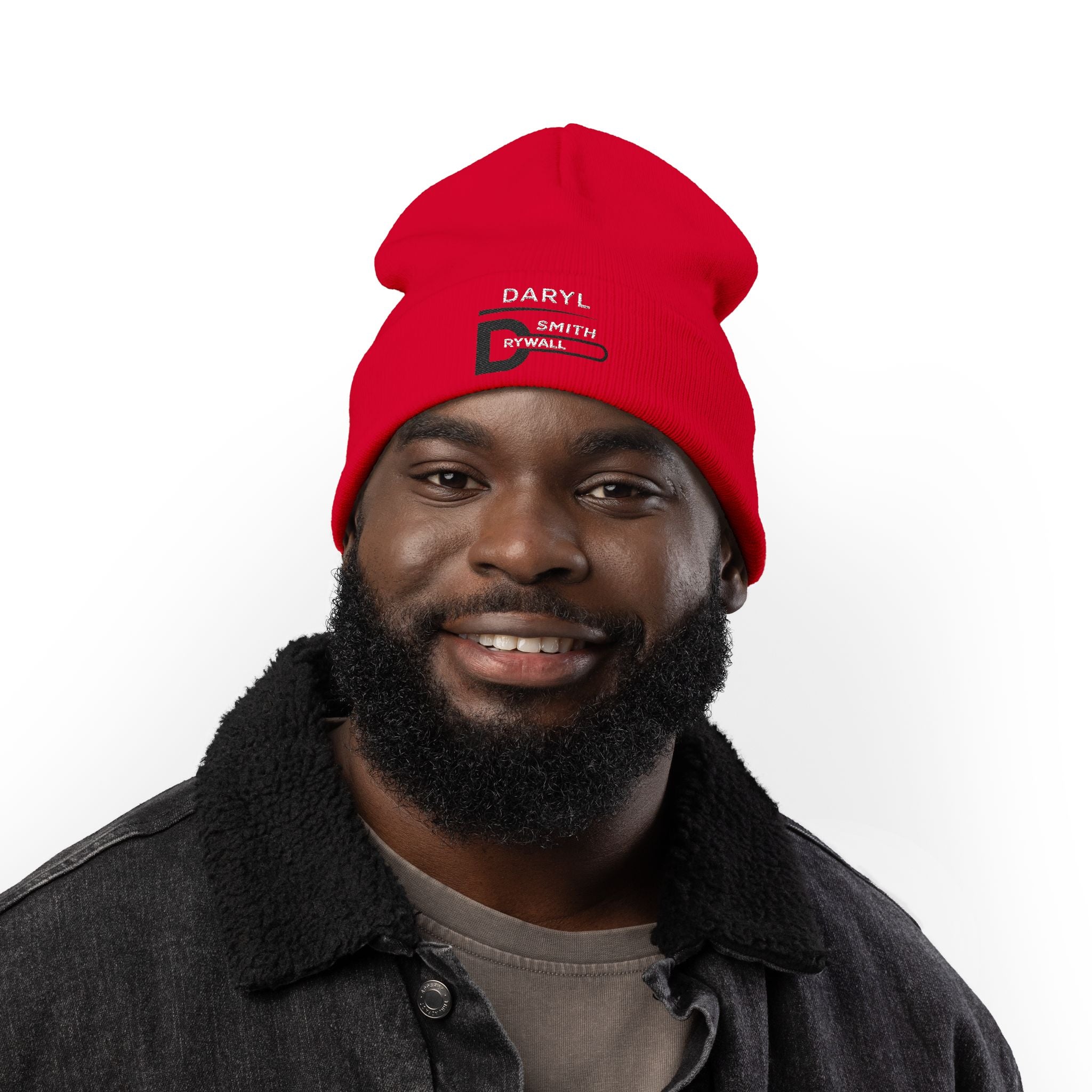 Embroidered Knit Red Daryl Smith Drywall Beanie