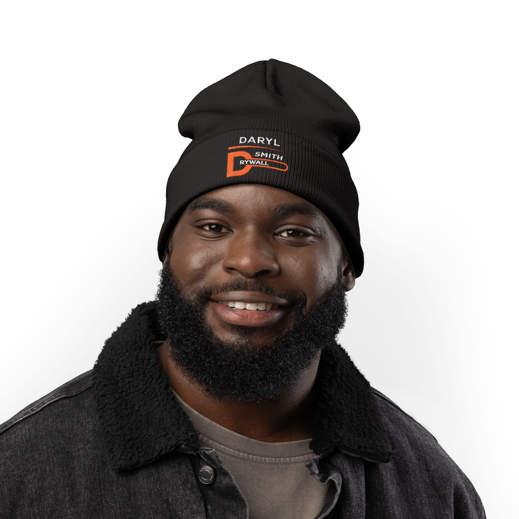 Embroidered Knit Black Daryl Smith Drywall Beanie